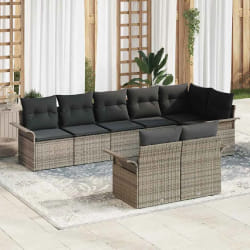 vidaXL Set de canapé de jardin 8 pièces avec coussins gris poly rattan