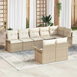 vidaXL Ensemble de Canapés de Jardin 8 Pièces avec Coussins Beige Poly Rattan