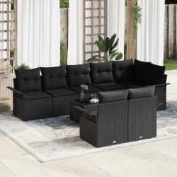 vidaXL Ensemble de canapé de jardin avec coussin 9 pcs Noir Poly rotin