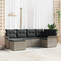 vidaXL Ensemble de Canapés de Jardin 6 Pièces avec Coussins Gris Clair Rattan Poly