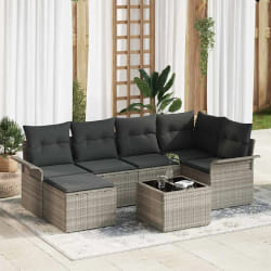 vidaXL Ensemble de Canapés de Jardin 7 Pièces avec Coussins Gris Poly Rattan