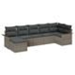 vidaXL Ensemble de Canapés de Jardin 7 pièces avec Coussins Gris Rattan Poly