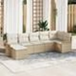 vidaXL Ensemble de Canapés de Jardin 7 pièces avec Coussins Beige Poly Rattan
