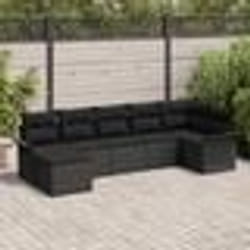 vidaXL Set de Canapés de Jardin 7 Pièces avec Coussins Noir Poly Rattan