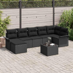 vidaXL Ensemble de canapé de jardin avec coussin 8 pcs Noir Poly rotin