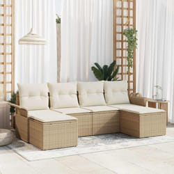 vidaXL Ensemble de Canapé de Jardin 6 pièces avec Coussins Beige Rattan Poly