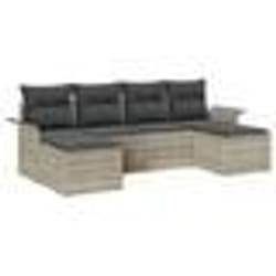 vidaXL Ensemble de Canapés de Jardin 6 Pièces avec Coussins Gris Clair Rattan Poly
