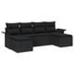 vidaXL Ensemble de Canapés de Jardin 6 Pièces avec Coussins Noir Poly Rattan