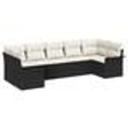 vidaXL Ensemble de canapé jardin 7 pièces avec coussins en poly rotin noir