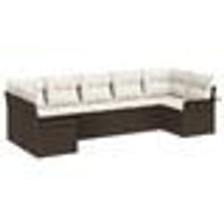 vidaXL Set de Canapé de Jardin en 7 pièces avec Coussins Marron Poly Rotin