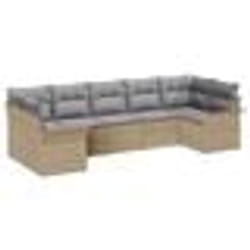 vidaXL Canapés de Jardin 7 Pièces avec Coussins Beige Poly Rotin