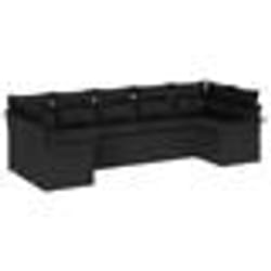 vidaXL Ensemble de Canapé de Jardin 7 Pièces avec Coussins Noirs en Poly Rotin