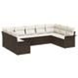 vidaXL Ensemble de Canapés de Jardin 9 Pièces avec Coussins Marron Rotin Poly