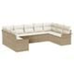 vidaXL Ensemble de canapé de jardin 9 pièces avec coussins beige poly rattan