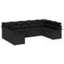 vidaXL Ensemble de 9 canapés de jardin avec coussins en rattan noir poly