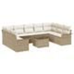 vidaXL Ensemble de Canapé de Jardin de 10 Pièces avec Coussins Marron Poly Rattan