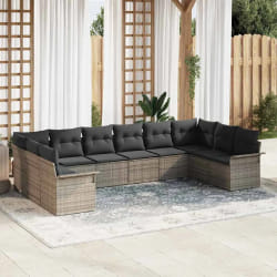 vidaXL Ensemble de Canapé de Jardin de 10 Pièces avec Coussins en Poly Rotin Gris