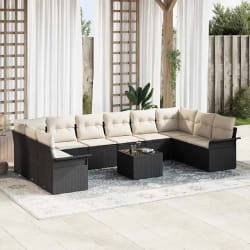 vidaXL Ensemble de canapé de jardin 10 pièces avec coussins, poly rattan brun