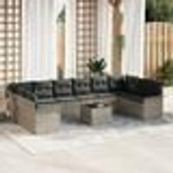 vidaXL Ensemble de Canapés de Jardin 11 Pièces avec Coussins Gris