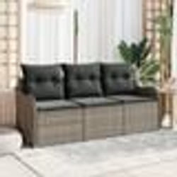 vidaXL Ensemble de canapé de jardin 3 pièces avec coussins gris en rotin synthétique