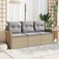 vidaXL Ensemble de canapé de jardin 3 pièces avec coussins beige en poly rattan