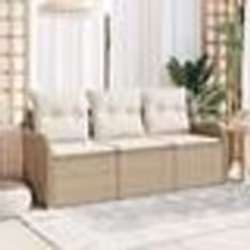 vidaXL Canapé de jardin 3 pièces avec coussins Beige en Poly Rattan