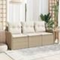 vidaXL Canapé de jardin 3 pièces avec coussins Beige en Poly Rattan