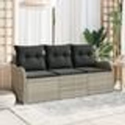 vidaXL Ensemble de canapé de jardin 3 pièces avec coussins gris clair en rotin PE