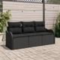 vidaXL Ensemble de canapé de jardin 3 pièces avec coussins Noir Poly Rattan