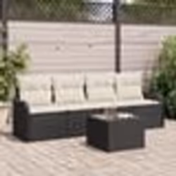 Ensemble de Canapé de Jardin de 5 Pièces avec Coussins Noir Rattan Poly