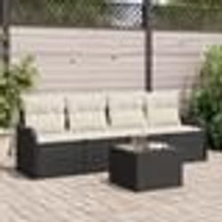 Ensemble de Canapé de Jardin de 5 Pièces avec Coussins Noir Rattan Poly