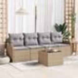 Set de 5 Pièces Canapé de Jardin avec Coussins Beige en Rattan Synthétique