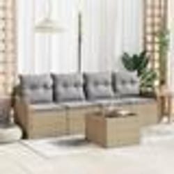 Set de 5 Pièces Canapé de Jardin avec Coussins Beige en Rattan Synthétique