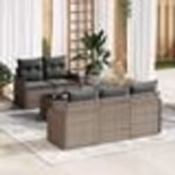 Ensemble de Canapé de Jardin 6 Pièces avec Coussins Gris Rattan Synthétique