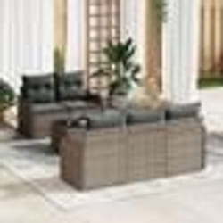 Ensemble de Canapé de Jardin 6 Pièces avec Coussins Gris Rattan Synthétique