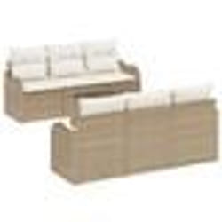 vidaXL Ensemble de Canapés de Jardin de 7 Pièces avec Coussins Beige en Rotin Synthétique