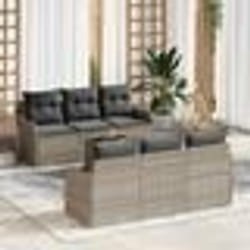 vidaXL Ensemble de Canapé de Jardin 7 Pièces avec Coussins Gris Clair Poly Rattan