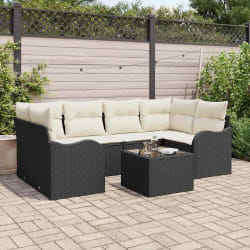 Ensemble de canapé de jardin vidaXL de 7 pièces avec coussins en poly rotin noir