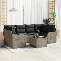 Ensemble de Canapé de Jardin 7 pièces avec Coussins Gris en Rotin