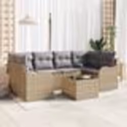 Set de Canapé de Jardin 7 pièces vidaXL avec Coussins - Rotin Poly Beige