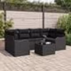 Canapé de Jardin 7 Pièces avec Coussins en Poly Rattan Noir