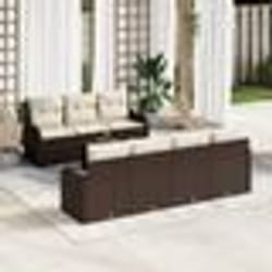Ensemble Canapé Jardin 8 Pièces avec Coussins Rattan Poly Marron
