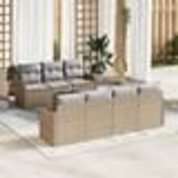 Ensemble de canapé de jardin 8 pièces avec coussins Beige Poly Rotin