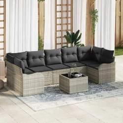 Ensemble de canapé de jardin 8 pièces avec coussins gris clair en poly rattan