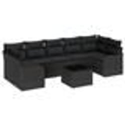 Ensemble de Canapé de Jardin 8 Pièces avec Coussins Noir Poly Rattan