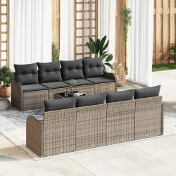 Ensemble de canapé de jardin 9 pièces avec coussins gris en poly rotin