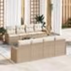 Ensemble de canapé de jardin 9 pièces avec coussins beige poly rattan
