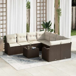 Ensemble de Canapé de Jardin 9 Pièces avec Coussins en Rattan Poly Marron