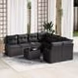 Ensemble de Canapé de jardin vidaXL 9 pièces avec coussins Noir Rattan Poly