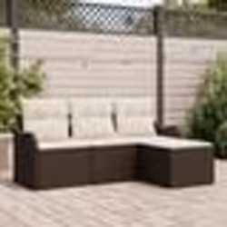 Ensemble de Canapé de Jardin 4 Pièces avec Coussins Marron Rattan Poly